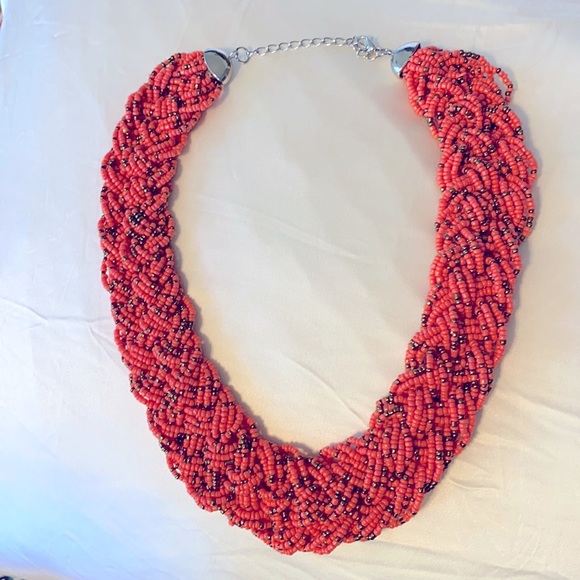 Stunning Beaded and Braided Coral Necklace - Picture 1 of 5